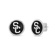USC Trojans Oxidized Sterling Silver SC Interlock with Rope Border Post Earrings